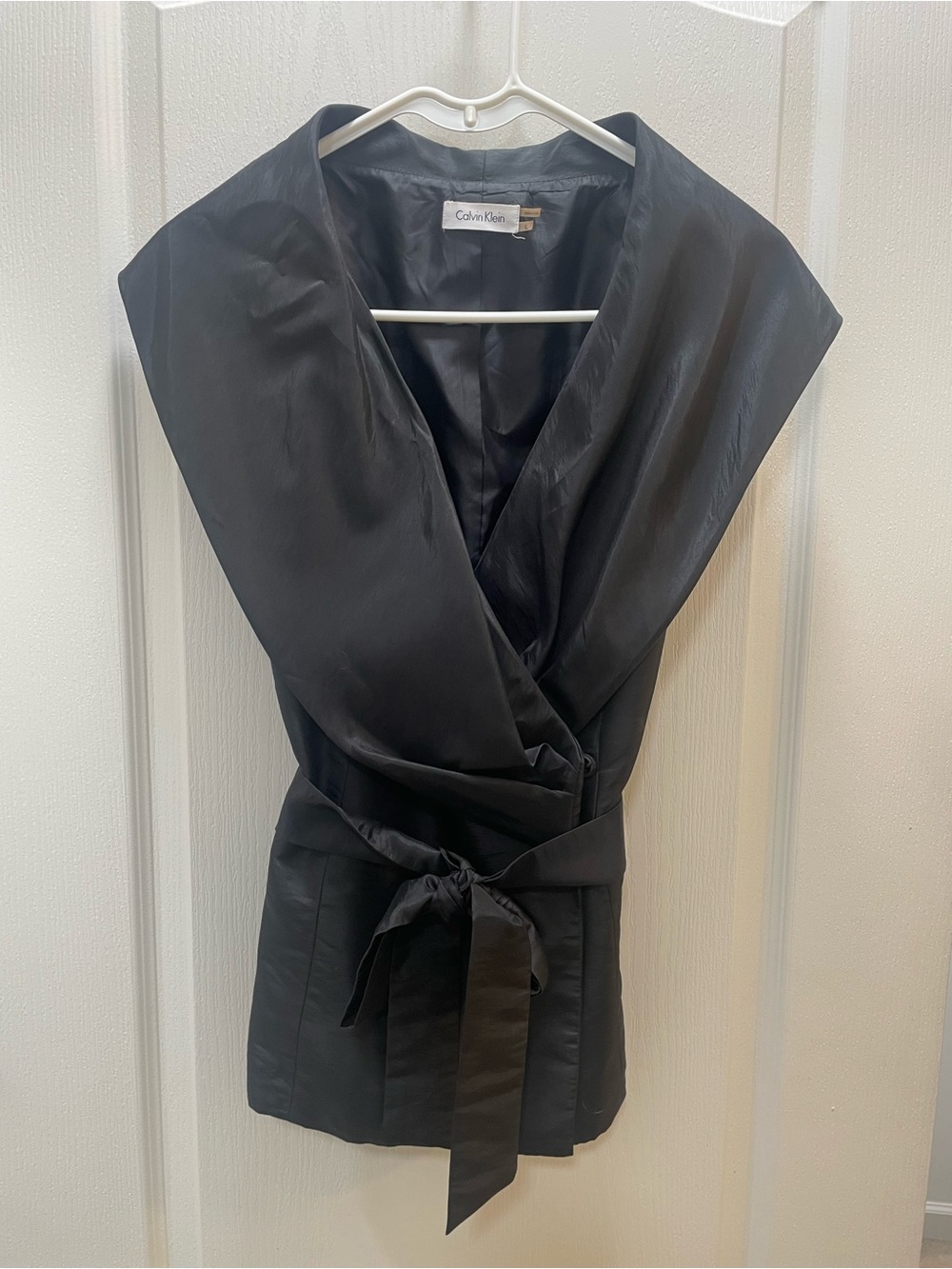 Calvin Klein Black Sleeveless Wrap Blouse